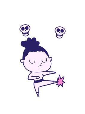 Sakin kadın çizgi filminde kafatası animasyonu.