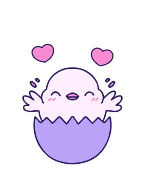 Yumurta kabuğundan çıkan sevimli yavru kuşun dönen kalp animasyonu.