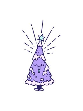 Geleneksel dövme stilinin canlandırma efektinin pikselleştirilmesi mutlu noel ağacı