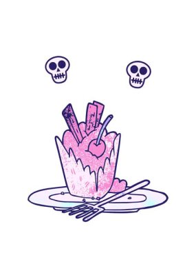 Kafatası animasyonu kawaii çizgi filmi lezzetli tatlı