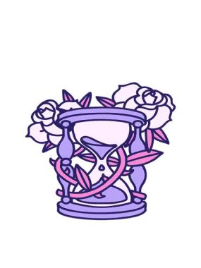 ikonik dövme tarzının hareketli animasyonu. Çiçekli bir saat bardağı.