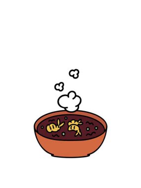 Buharda pişmiş Japon karidesinin hareketli animasyonu.