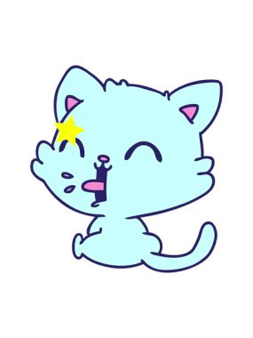 Parıldayan yıldızlar, sevimli kawaii kedisinin serbest çizgi filmini canlandırıyor.