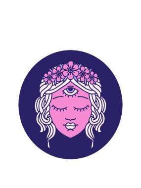 İkonik dövme şeklindeki kadın yüzünün üçüncü gözü ve çiçek tacının animasyonunu büyütüyor