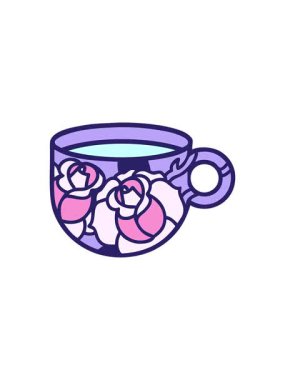 Dövmenin hareketli animasyonunu geleneksel botanik tarzında bir fincan ve çiçekle patlatmak