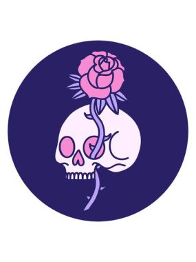 İkonik dövmenin hareketli animasyonu Gotik bir kafatası ve gülün imajı