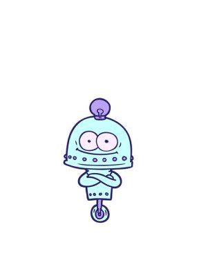 Mutlu çizgi film robotu ve ampulü canlandırıyorum.