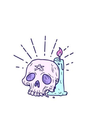 Geleneksel dövme stili, ürkütücü kafatası ve mumun animasyonunu genişletiyorum.