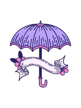 Geleneksel bir dövmenin bir şemsiye pankartıyla basınçlı canlandırması