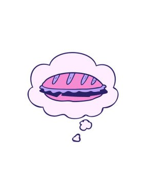 Çizgi film peynirli sandviçin düşünce baloncuklu animasyonu