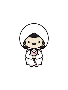 Geleneksel gelinlik giymiş mutlu Japon kadının canlandırması.