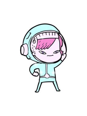 Çizgi film karakteri astronot kadının ışıltı etkisi