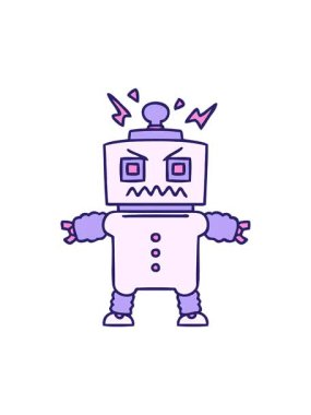 Elle çizilen tuhaf çizgi film robotunun dönen hareket animasyonu