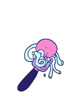 Elle çizilmiş çizgi film tarzı spagetti ve çatallı köfte animasyonunu genişletiyorum.