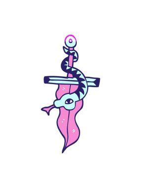 Çizgi film karalama hançeri ve yılan dövmesinin animasyonunu çalıştır.