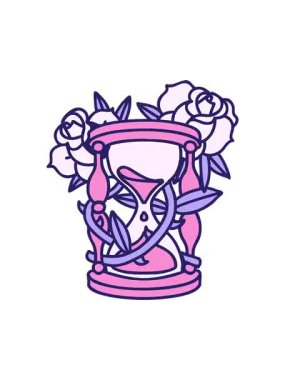 Saat camının ve çiçeklerin dövmesel görüntüsü.