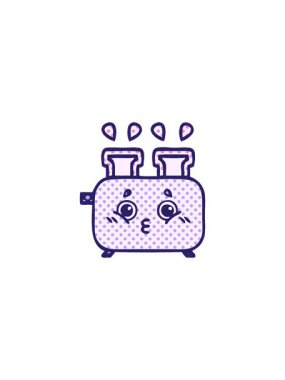 Çizgi roman tarzı bir tost makinesinin satış animasyonu