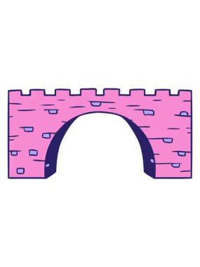 Titreyen hareketli el animasyonu çizilmiş bir taş köprü karalaması.