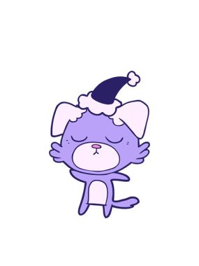 Yanıp sönen radyal çizgiler. Sevimli el çizgileri. Noel Baba şapkası takan bir köpeğin çizimi.