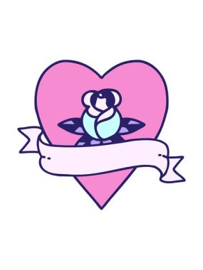 Dövmenin animasyonunu geleneksel kalp gül ve bayrak stilinde bob ve duraklat