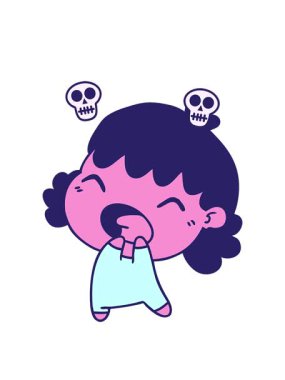 Kafatası animasyonları çizerek tatlı Kawaii kız bebek karikatürü çizdim.