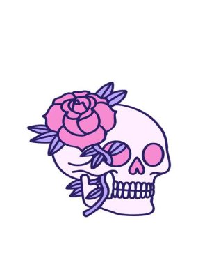 Bir kafatası ve gülün ikonik dövme çiziminin hareketli animasyonu