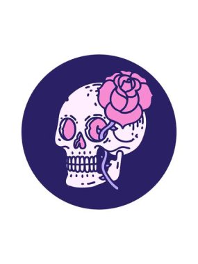 Bir kafatası ve gülün ikonik dövme şeklindeki çizgi filminin dikkat çekici animasyonu