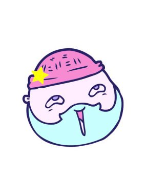 Parlayan yıldızlar çizgi film karakteri sakallı erkek yüzünü canlandırıyor.