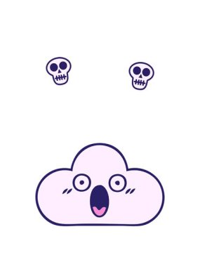 Beyaz bir bulutun sevimli bir çizgi filminin kafatası animasyonu.