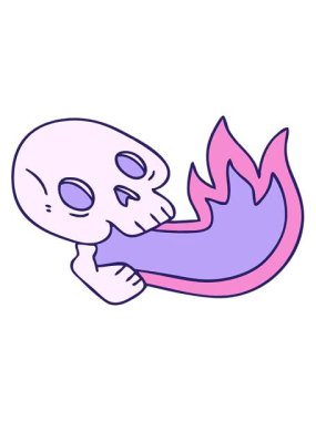 Ateş püskürten elin hareketli animasyonu tuhaf bir kafatası çizimi.