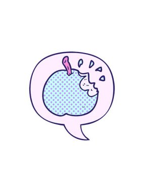 Çizgi roman tarzında konuşma baloncuklu taze ısırılmış elmanın yıldız patlaması animasyonu