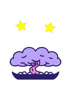 dönen yıldızlar sığ saksıda bir bonsai ağacının animasyonu