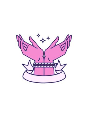 Bir çift bağlı el çizgi filminin bayrağının radyoaktif parlayan animasyonu