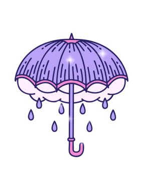 Simgesel etki simgesel dövme stili bir şemsiye ve fırtına bulutu görüntüsü