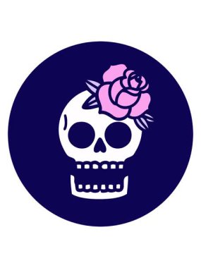 Bir kafatasının ve gül resimlerinin ikonik dövme tarzının neon ışık efekti animasyonu