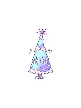 starburst effect animation of cartoon snowy christmas tree with happy face