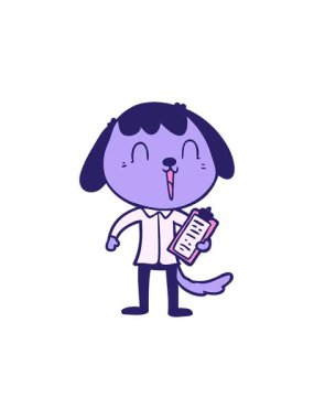 Ofis tişörtü giyen sevimli bir köpeğin animasyonuna dikkat çekmek.