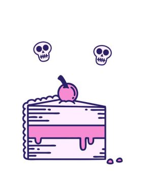 Kafatasını döndüren dövme animasyonu geleneksel bir pasta dilimi şeklinde.