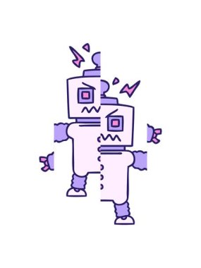 El çizimi tuhaf çizgi film robotunun bölünmüş hareket animasyonu