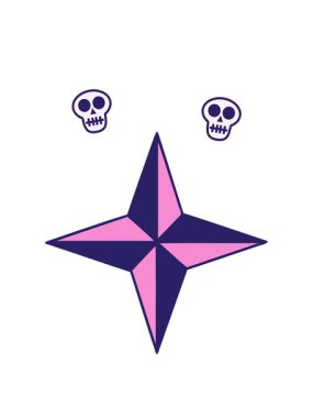 Bir yıldız sembolünün dövme stili görüntüsünün kafatası animasyonu