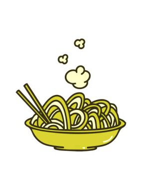 Buharda pişen udon eriştelerinin renk değişimi kase tasarımında servis edilir.