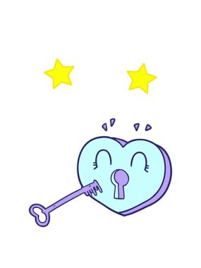 dönen yıldızlar anahtar ile karikatür kalp animasyonu