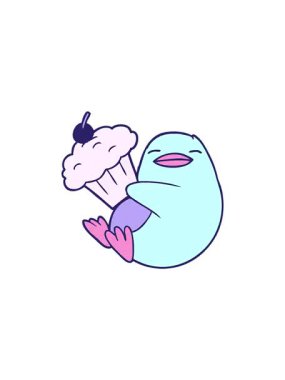 Cupcake ile çizgi film pengueninin gösterişli satış animasyonu