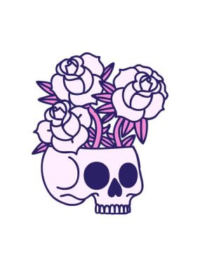 Dövme stili bir kafatası ve gülün basınçlı animasyonu