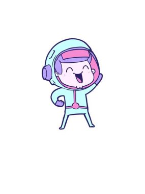 Mutlu çizgi film astronot tasarımının yükseliş ve yüzme animasyonu