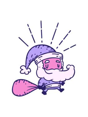 Pikselleştirme efekti dövme stili Noel Baba karakterinin çuval ile canlandırması