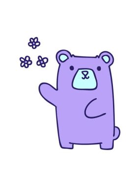 El hareketlerinin titreşimli animasyonu çizilmiş garip çizgi film ayısı ve çiçekler