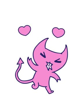 Bir kawaii sevimli iblis çizgi film illüstrasyonunun dönen kalpleri.