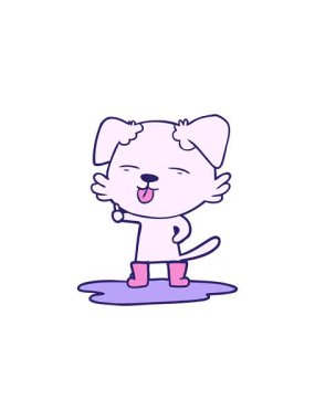 Dikkat çeken çizgi film köpeğinin su birikintisinde dilini çıkarması.