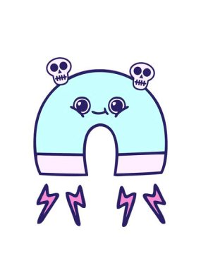 Bir mıknatısın sevimli karikatürünün kafatası animasyonu